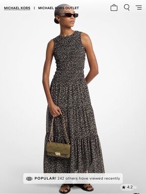 Michael Kors Floral Print Smocked Georgette Maxi Dress BRAND NEW size XS